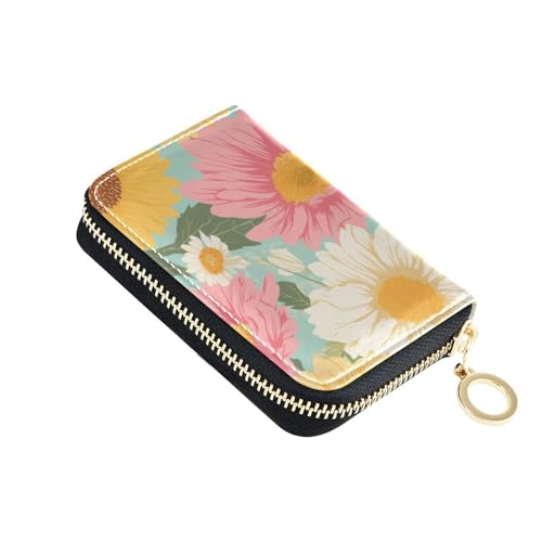 siphylline Kreditkartenetui für Herren im Boho-Stil, Sonnenblumen-Leder, mit RFID-blockierendem Kreditkartenetui mit Reißverschluss von siphylline