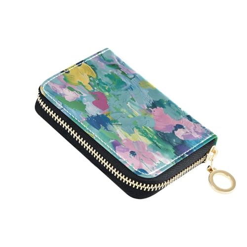 siphylline Leder-Kartenetui mit Blumenmotiv für Herren, mit 2 Geldfächern, RFID-blockierendem Kartenhalter mit Reißverschluss von siphylline