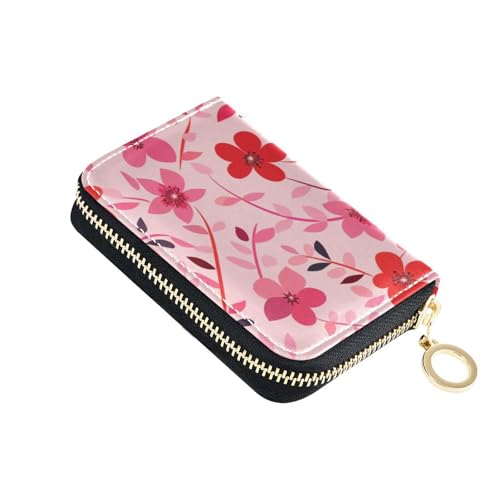 siphylline Ledergeldbörse für Karten mit 2 Geldfächern, RFID-blockierend, mit Reißverschluss, Blumenmuster in Rouge und Rot von siphylline