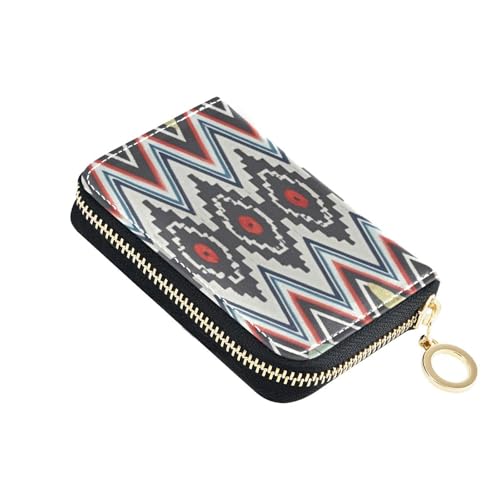 siphylline Ledergeldbörse mit 9 Kartenfächern, RFID-blockierend, mit Reißverschluss, Bohemian-Blau und Rot von siphylline