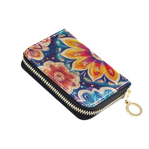 siphylline Ledergeldbörse mit RFID-blockierendem Kreditkartenetui mit Reißverschluss, Boho-Mandala-Blumen, Regenbogenfarben von siphylline