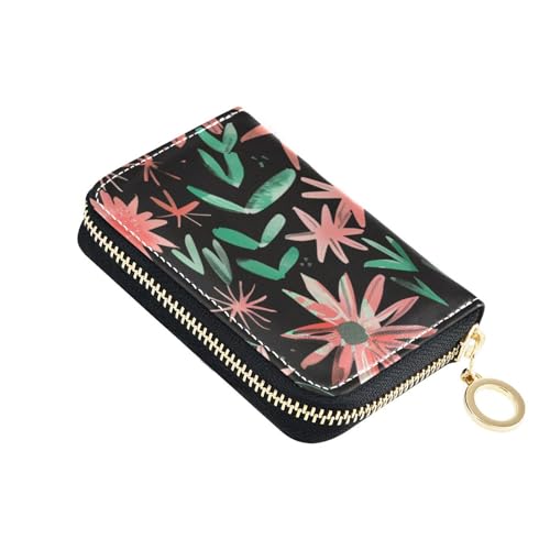siphylline Ledergeldbörse mit Sternblumen, mit 2 Geldfächern, RFID-blockierend, Kreditkartenetui für Damen, mit Reißverschluss von siphylline