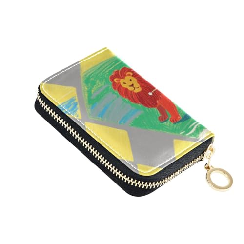 siphylline Leo Crayon Kartenetui aus Leder, mit RFID-blockierendem Kreditkartenetui mit Reißverschluss, Grün / Gelb von siphylline
