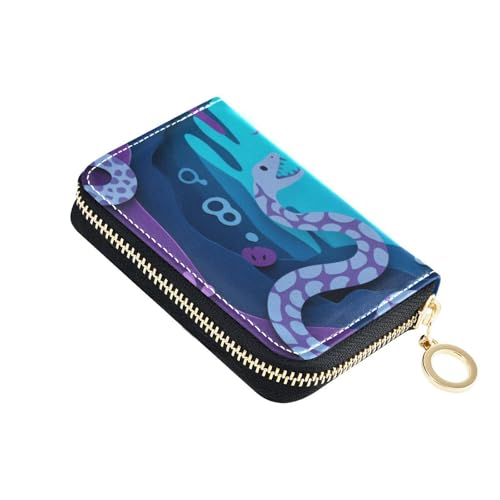 siphylline Lila Sea Snake Leder-Kartenetui für Damen mit 9 Kartenfächern, RFID-blockierendem Kartenhalter für Herren mit Reißverschluss von siphylline
