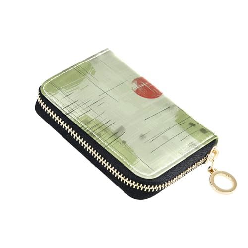 siphylline Lime Green Lines Boho-Leder-Kartenetui für Damen, mit 2 Geldfächern, RFID-blockierend, Kreditkarten-Organizer mit Reißverschluss von siphylline