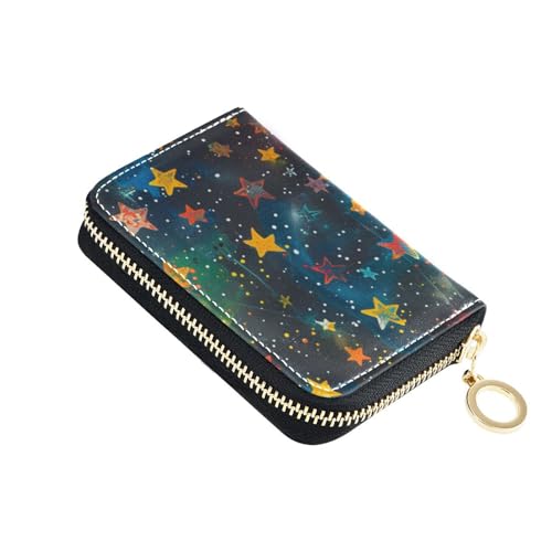 siphylline Little Stars Kreditkartenetui aus Leder für Herren, mit RFID-blockierendem Kreditkartenetui für Damen, mit Reißverschluss, Schwarz von siphylline