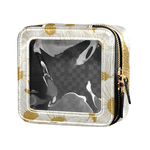 siphylline Little White Daisy Make-up-Tasche, Leder, Kulturbeutel, Kosmetik-Organizer für Reisen, Kleines weißes Gänseblümchen, 1 size von siphylline