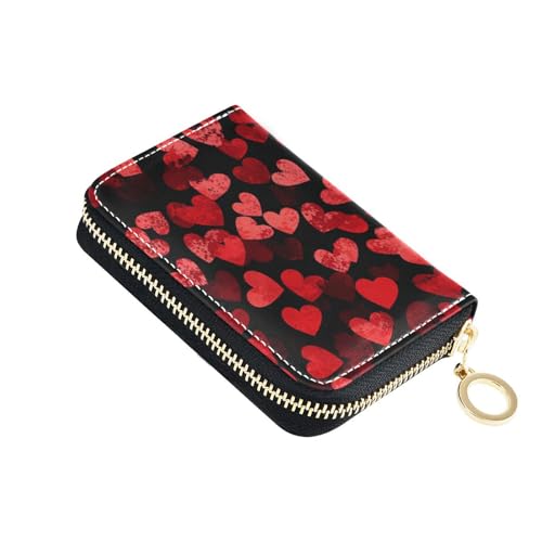 siphylline Love Red Leder-Kartenetui für Damen, mit 2 Geldfächern, RFID-blockierend, Kreditkartenhalter mit Reißverschluss von siphylline