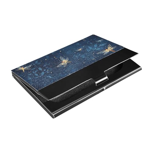 siphylline Lovely Fireflies dunkelblaue ultradünne Visitenkartenhalter mit Kartenfächern aus Leder und Edelstahl für Geschäftstreffen von siphylline