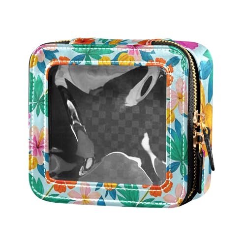 siphylline Make-up-Organizer im Hawaii-Stil, Blattmuster, transparent, Reise-Kulturbeutel, tragbarer Make-up-Organizer für Reisen, Hawaii-Stil, Blattblumen, 1 size von siphylline
