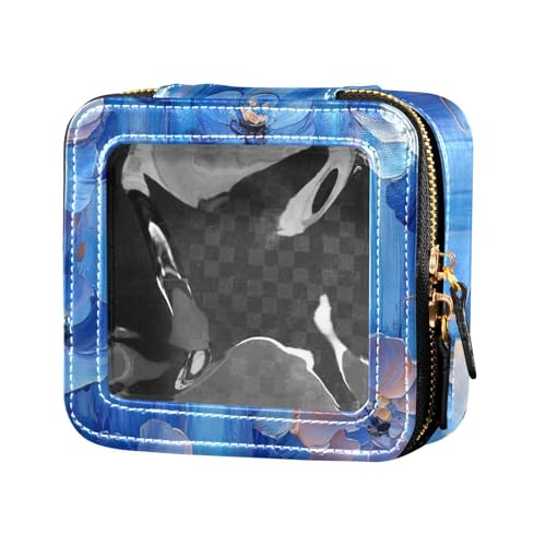siphylline Make-up-Tasche mit blauen Blumen und blauen Streifen, für Ölgemälde, transparent, klein, Reise-Kulturbeutel, Nagellack-Organizer-Tasche zum Fliegen, Ölgemälde mit blauen Blumen und blauen von siphylline