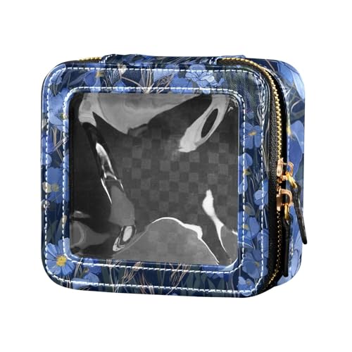 siphylline Make-up-Tasche mit kleinem Hintergrund, Flachsblau, kleine Make-up-Tasche für Toilettenartikel, Leder-Organizer-Taschen für Reisen, Flachs blaues Hintergrundbild, 1 size von siphylline