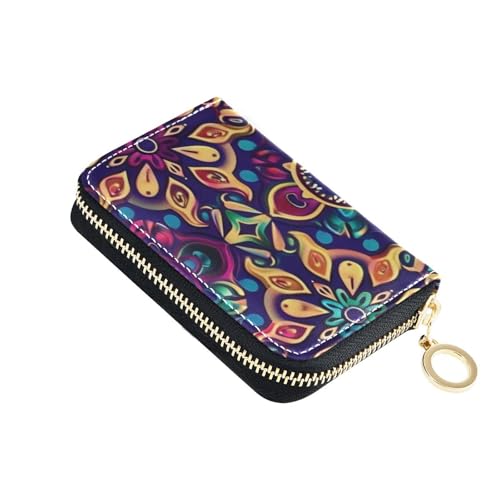 siphylline Mandala Docks Leder-Kartenetui für Damen, mit Cion-Geldbörse, RFID-blockierend, Herren-Kartenhalter mit Reißverschluss von siphylline