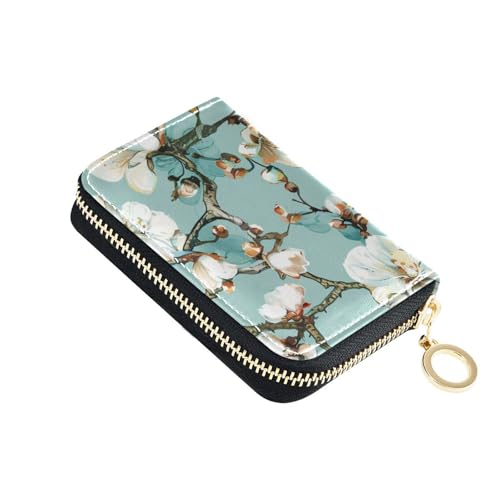 siphylline Mandelblüten-Leder-Kreditkartenetui mit Cion-Geldbörse, RFID-blockierend, Herren-Kartenetui mit Reißverschluss von siphylline