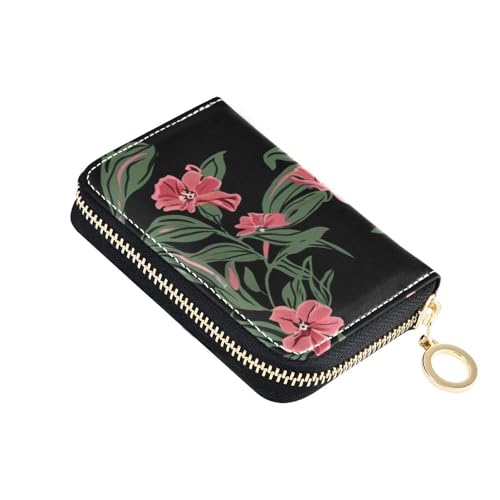 siphylline Margay Phlox Genesis Misty Rose Damen Kartenetui aus dunklem Leder mit Cion-Geldbörse, RFID-blockierend, Kartenetui mit Reißverschluss von siphylline