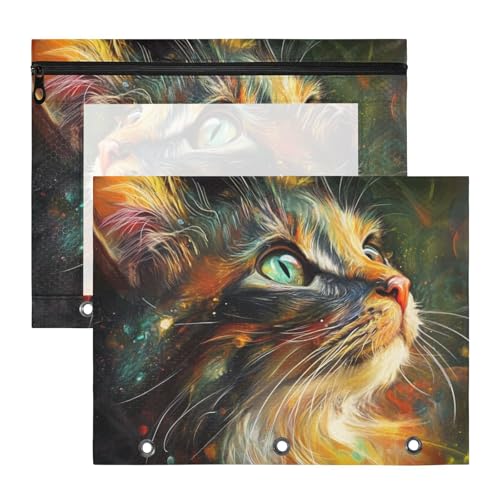 siphylline Mehrzweck-Federmäppchen mit 3 Löchern für A4-Papier, Briefe, 2 Stück, für Lehrer, College, Ölgemälde, Feeling Cute Cat siphylline Mehrzweck-Federmäppchen mit 3 Löchern für A4-Papier, Briefe, 2 Stück, für Lehrer, College, Ölgemälde, Feeling Cute Cat von siphylline