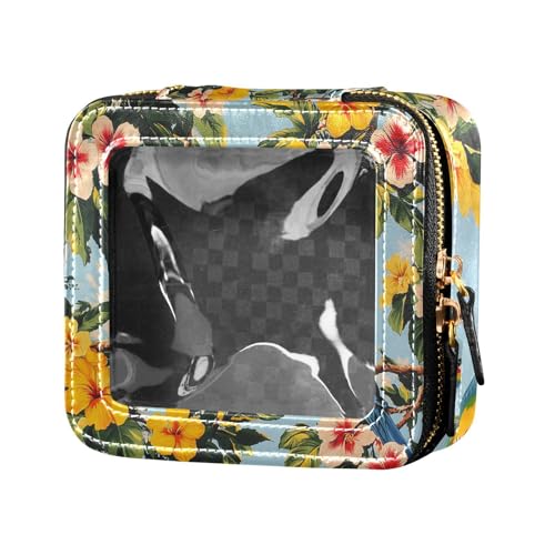 siphylline Mini-Make-up-Tasche mit tropischen Pflanzen, Papageien, Tiere, transparent, Reisetaschen für Toilettenartikel, kleine Kosmetiktasche für Geldbörse zum Fliegen, Tropische Pflanzen, Papageien von siphylline