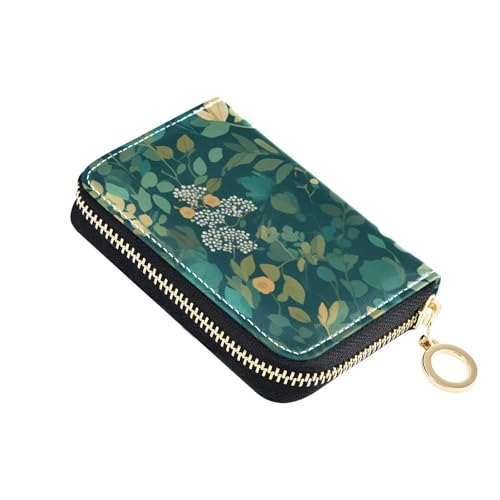 siphylline Moderne Kreditkartenetuis aus Leder mit grünen Blättern für Damen, mit RFID-blockierendem Kartenetui für Herren, mit Reißverschluss von siphylline