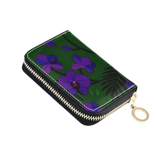 siphylline Modische Orchidee Blume dunkelgrün schwarz Leder Geldbörse Kartenhalter Damen mit 9 Kartenfächern RFID blockierender Kartenhalter Damen mit Reißverschluss von siphylline