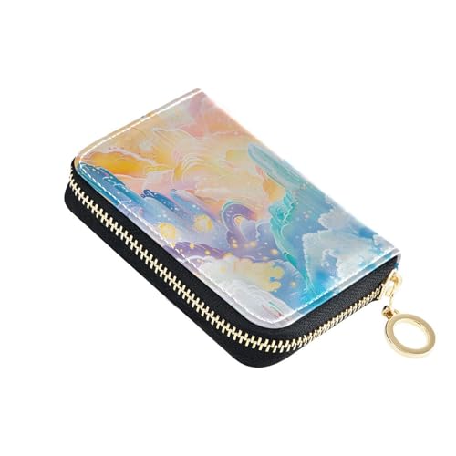 siphylline Mountains Of Fantastic Color Herren Kreditkartenetui aus Leder mit 2 Geldfächern, RFID-blockierendem Kreditkarten-Organizer mit Reißverschluss von siphylline