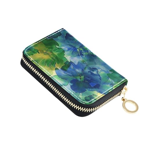 siphylline Mystery Flowers Kartenetui aus Leder für Herren, mit 2 Geldfächern, RFID-blockierendem Kartenhalter für Herren, mit Reißverschluss von siphylline