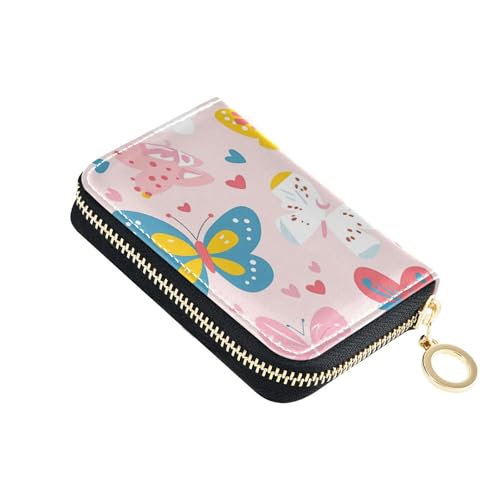 siphylline Niedliches Muster mit bunten Schmetterlingen, Leder-Kartenetui für Damen, mit 2 Geldfächern, RFID-blockierendem Kartenhalter mit Reißverschluss von siphylline