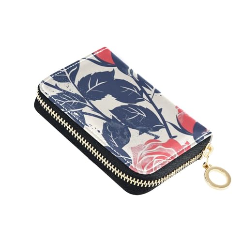 siphylline Ocean Beach Ocean Style Roses Kartenetui aus Leder mit RFID-blockierendem Kreditkartenetui mit Reißverschluss von siphylline