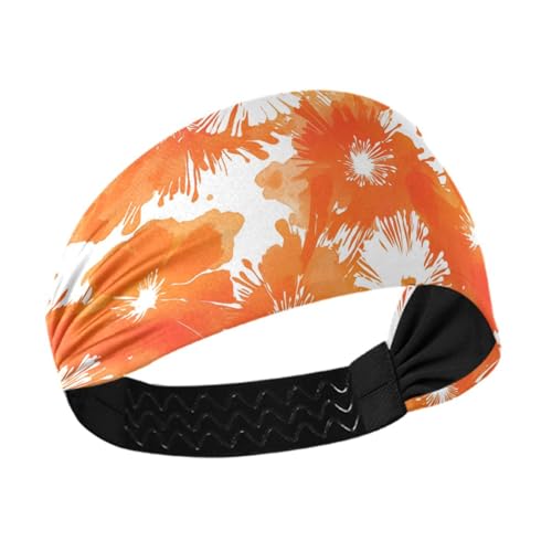 siphylline Orangefarbene Batik-Blumen, rutschfeste Stoff-Stirnbänder für Damen, elastischer Kopf für Damen, Basketball, Make-up, athletischer Sport von siphylline