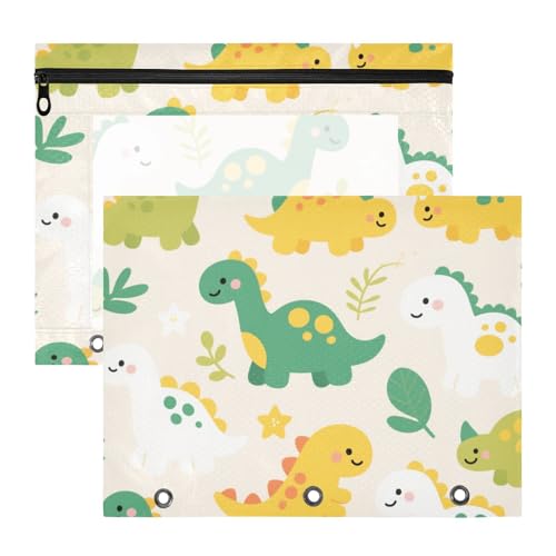 siphylline Ordner mit glatten Reißverschlüssen, Aufbewahrungstasche für A4-Papierbriefe, 2 Stück, Lehrer, Schulbedarf, niedlicher Cartoon-grüner Dinosaurier von siphylline