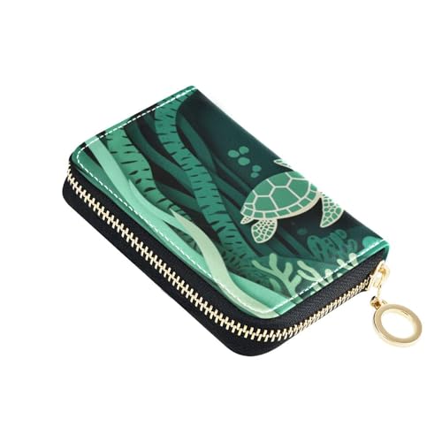 siphylline PaperCut Sea Turtle Herren-Geldbörse aus Leder, mit 2 Geldfächern, RFID-blockierend, mit Reißverschluss, Grün von siphylline