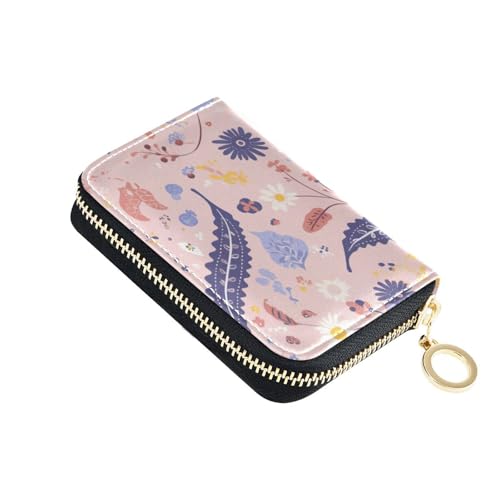 siphylline Pfirsich-Paisley-Leder-Kartenetui für Damen, mit RFID-blockierendem Kartenetui mit Reißverschluss von siphylline