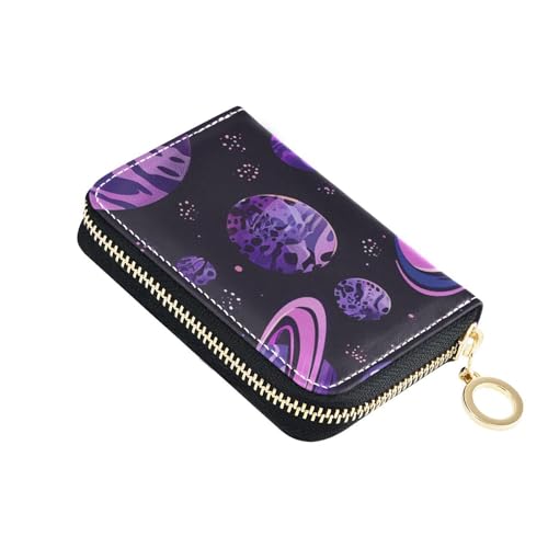siphylline Planets Leder-RDFI-Kreditkarten-Geldbörse für Damen, mit 2 Geldfächern, RFID-blockierend, Kartenetui mit Reißverschluss von siphylline