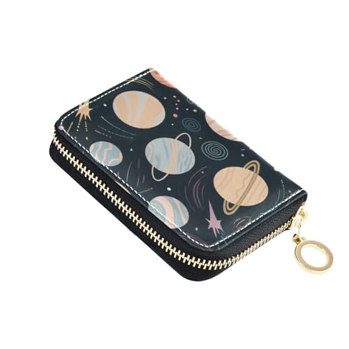 siphylline Planets Universe Kreditkartenetui für Damen, Leder, RFID-blockierend, mit Reißverschluss, Schwarz von siphylline