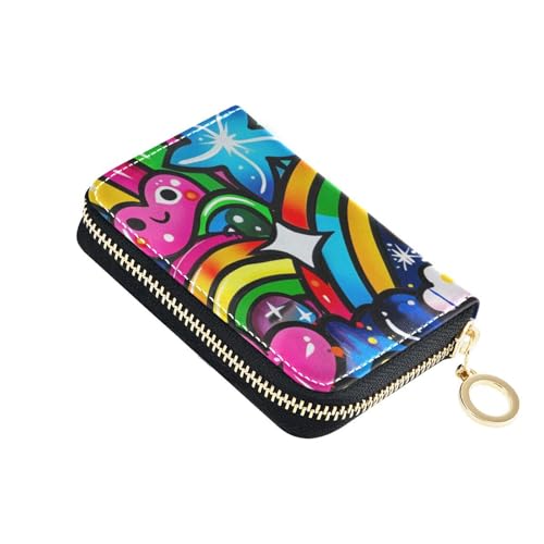 siphylline Pride Doodles Kartenetui aus Leder mit 2 Geldfächern, RFID-blockierendem Karten-Organizer mit Reißverschluss von siphylline
