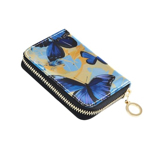 siphylline Psychedelic Blue Butterfly Leder Kartenhalter Geldbörse Damen mit Cion Geldbörse RFID Blockierung Herren Kartenhalter mit Reißverschluss von siphylline