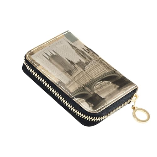 siphylline Retro-Collage-Poster, Leder, für Damen, Kartenetui mit 2 Geldfächern, RFID-blockierend, mit Reißverschluss von siphylline