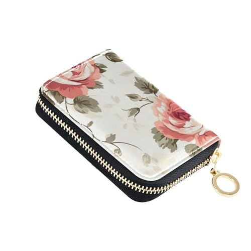 siphylline Retro-Geldbörse mit roten Rosen, Leder, Kartenetui für Damen, mit 9 Kartenfächern, RFID-blockierend, mit Reißverschluss von siphylline