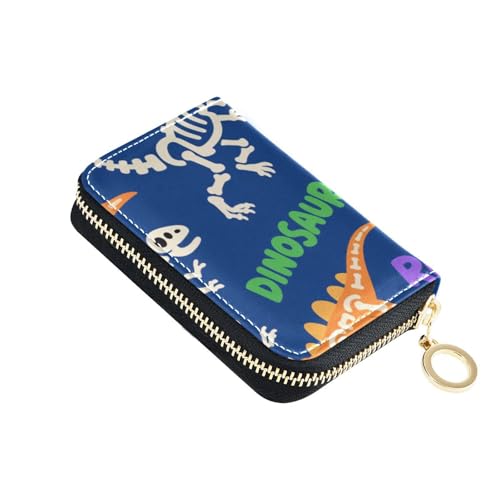 siphylline Roaring T-Rex Totenkopf-Ankylosaurus, kleines Kartenetui aus Leder, mit 9 Kartenfächern, RFID-blockierendem Kartenhalter für Damen, mit Reißverschluss, Dunkelorange von siphylline