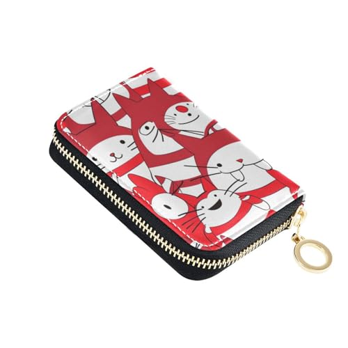 siphylline Rot-weißes Kreditkartenetui aus Leder für Damen mit 9 Kartenfächern, RFID-blockierend, kleines Kreditkartenetui mit Reißverschluss von siphylline