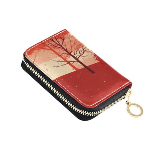 siphylline Rote Kiefernbäume "Merry Christmas" Leder-Kartenetui für Damen, mit RFID-blockierendem Kartenhalter mit Reißverschluss von siphylline
