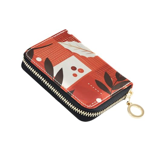 siphylline Rotes Lederetui für Damen mit 2 Geldfächern, RFID-blockierend, mit Reißverschluss, Motiv: Weihnachtsblätter von siphylline