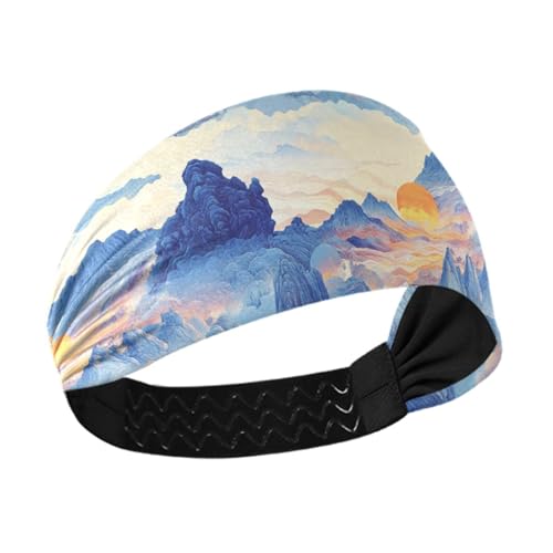 siphylline Rutschfestes Stirnband für Damen, chinesischer Stil, Motiv: Berge, Sonne, dehnbar, für Workout, Tennis, täglichen Gebrauch, Wandern von siphylline