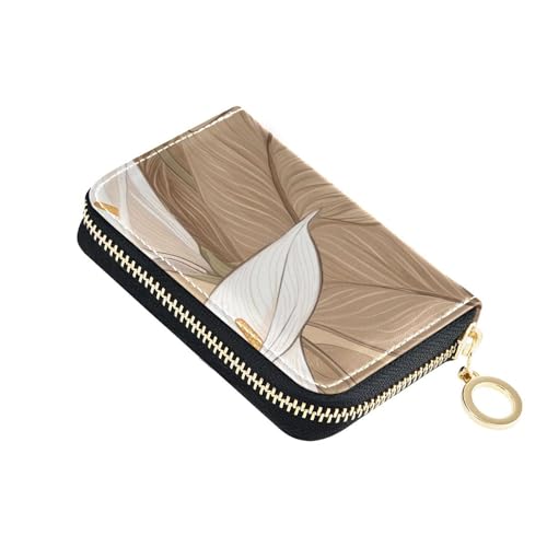 siphylline Safari Calla Lily Herren Kartenetui aus Leder, mit 9 Kartenfächern, RFID-blockierend, mit Reißverschluss, Beige von siphylline