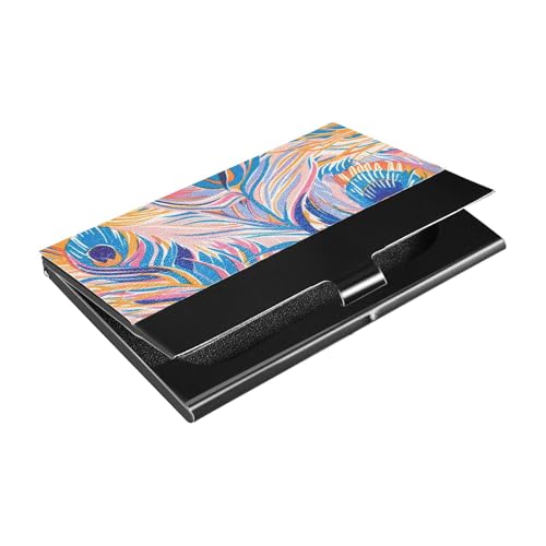 siphylline Schlankes Reise-Visitenkartenetui mit Leder- und Edelstahl-Kartenhalter für Geschäftstreffen, Orange Feathers von siphylline