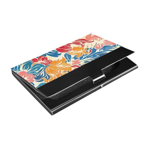 siphylline Schlankes Reise-Visitenkartenetui mit buntem Retro-Muster, Leder- und Edelstahletui mit Kartenhalter für Reisen, Zuhause oder Büro von siphylline