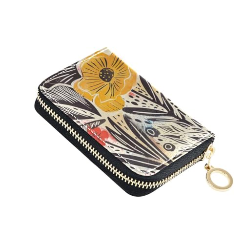 siphylline Schöne Sommerblumen-Leder-RDFI-Kreditkarten-Geldbörse für Damen, mit 2 Geldfächern, RFID-blockierend, Herren-Kartenetui mit Reißverschluss von siphylline