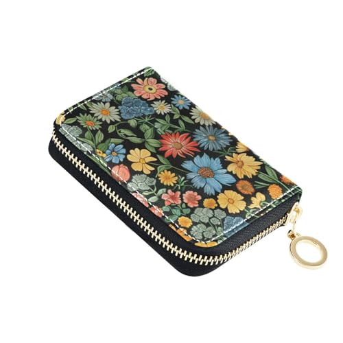 siphylline Schönes Kartenetui aus Leder mit Blumenmuster, mit RFID-blockierendem Kreditkartenetui für Herren, mit Reißverschluss von siphylline