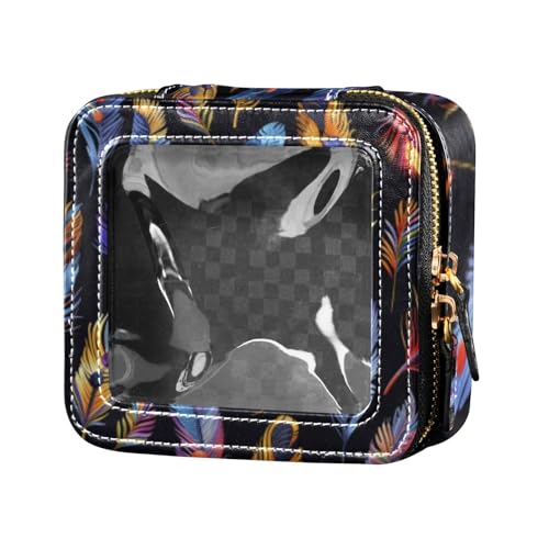 siphylline Schwarze Make-up-Tasche für Geldbörse, lebendige Farben, wasserfest, Reise-Kulturbeutel, tragbarer Make-up-Organizer für Reisen, Schwarze Feder in lebendigen Farben, 1 size von siphylline