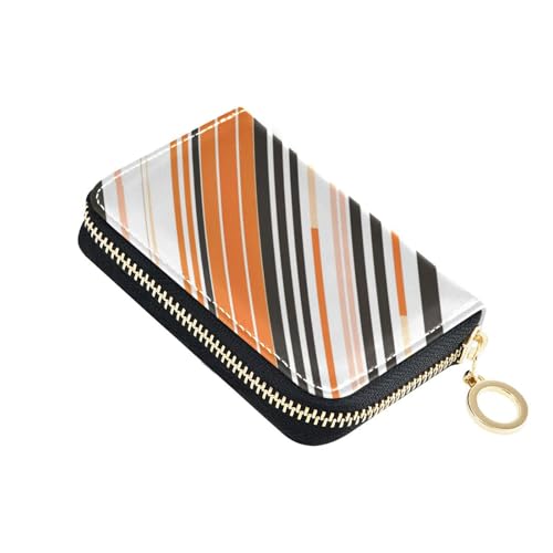 siphylline Schwarze Oringe Stripe Leder-Kartenetuis für Damen mit RFID-blockierenden Kartenhaltern mit Reißverschluss von siphylline