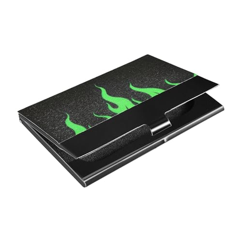 siphylline Schwarzes, fluoreszierendes cooles flammengrünes Visitenkartenetui mit Kreditkartenetui aus Leder und Edelstahl für Geschäftstreffen von siphylline